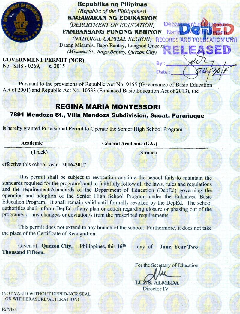 Senior High School Permit